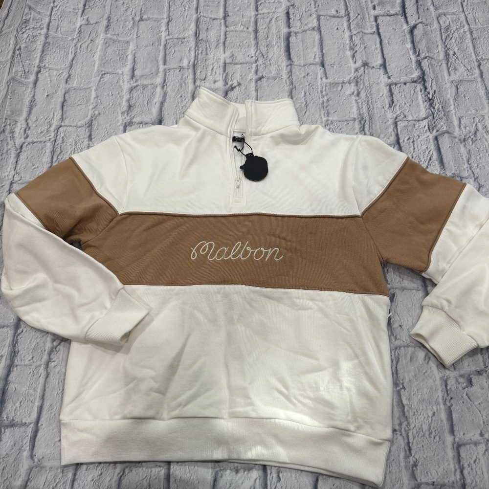 Malbon Men's White and Tan Quarter-Zip Jacket